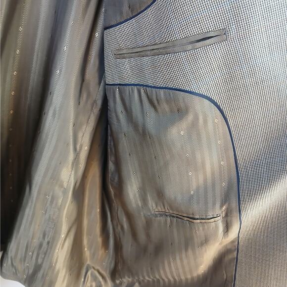 Joseph & Feiss Gold SZ 50R 100% Wool Multi-Color Houndstooth Blazer Suit Jacket - Picture 7 of 9